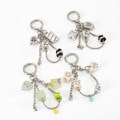 Personality Beaded Snake Chain Bag Charm Keychain,Cute Printed Ornament Pendant,Handbag Hanging Accessory Small Gift Bulk