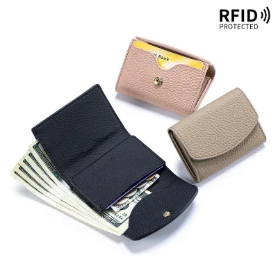 Vintage Style Short Wallet Genuine Leather Clip Closure Women's Luxury Fashion Multi-Card Slot Monederos Para Mujer