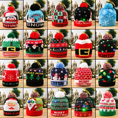 Custom Embroidered Light-Up Rudolf Reindeer Beanie Hat Festive Christmas Winter Party Accessory for Kids and Adults