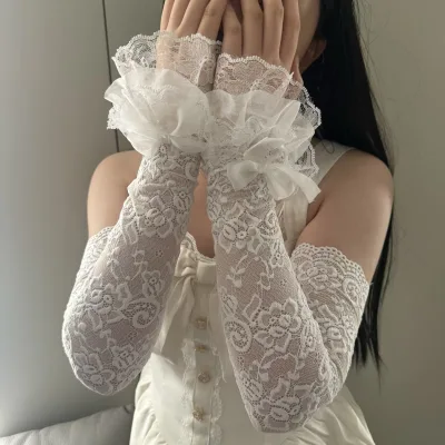Summer Woman Girls Thin Lace Breathable Bubble Arm Sleeve Versatile Sweet UV Protection Extended Arm Sleeves Accessories
