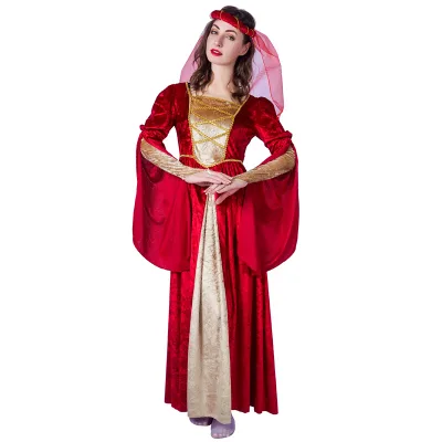 Women Classical Red Medieval Princess Dress Halloween Party Female Charming Medieval Costume