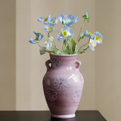 Modern Ceramic Double-Eared Tabletop Vase with Matt Finish for Birthday Decor Living Room/Dining Table