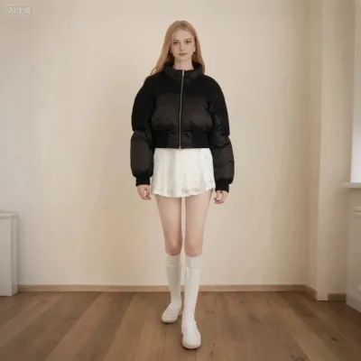 High Quality Ladies Fall Winter Clothes Zipper Bubble Jacket Down Coats Fashion Crop Top Short Jacket for Women