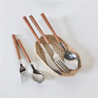 Creative Wood-look Handle Steak Knife Fork Long-handled Instagram-style Modern Minimalist Korean-inspired Metal Cutlery Set