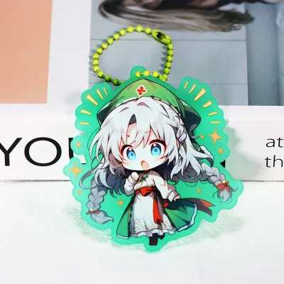 Hot Sale Acrylic Charm Green Color Acrylic Keychain Custom Anime Girl Character Single Side Plastic Keychain for Bag