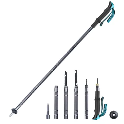 Factory Wholesale Multifunctional Folding Duralumin 7075 Hiking Sticks Trekking Poles EVA Handle Rubber Tip