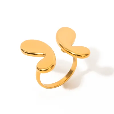 Waterproof Gold Plated Stainless Steel High Polished Butterfly Cute Geometric Open Rings