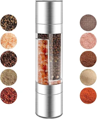 Kitchen Gift 2-in-1 Manual Adjustable Acrylic Salt Pepper Grinder Sea Salt Mill with Transparent Cap