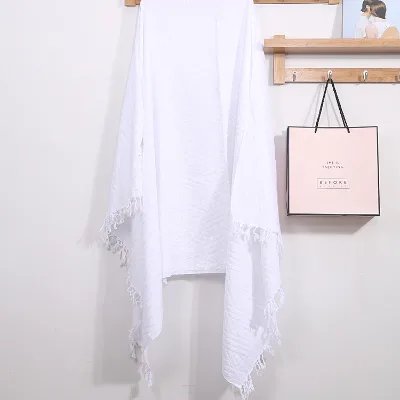 Polyester Worship Towel Quick Dry All White Jacquard Large Size Hajj with Fringe