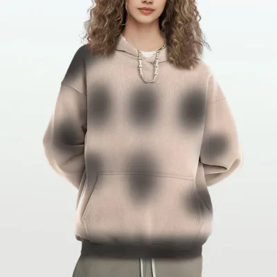 Wholesale Vintage Washed Spray Dye Hoodie Women Heavyweight 100% Cotton Oversized Drop Shoulder Custom Logo Streetwear Pullover