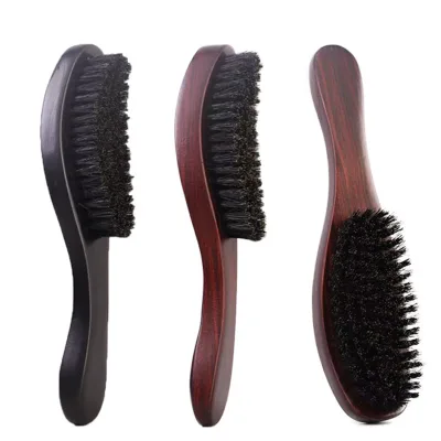 Custom Men Salon Barber Beard Wooden Hair Brush Boar Bristle 360 Curved Beard Brush with Beech Long Handle for Beard & Hair Care