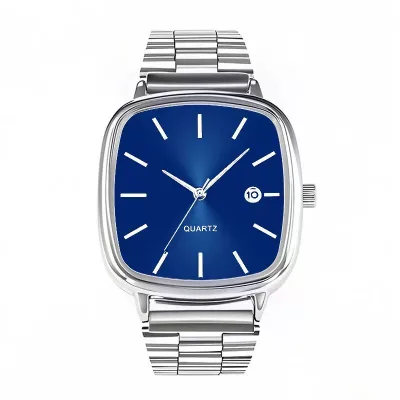 Square Blue Dial TFT Digital Watch Unisex Stainless Steel Strap Business Quartz Wristwatch 4G World Time