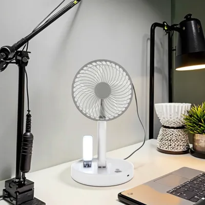 USB Rechargeable 6 Inch Foldable Table Lamp Fan High Airflow Quiet Design with 240mAh Built-in Battery