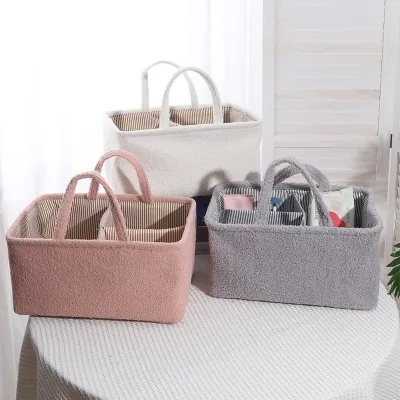 Direct Factory Sale-Short Plush Portable Storage Basket with Cotton Rope Removable and Washable for Household & Nursery Use