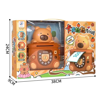 Children's Cartoon Bear Piggy Bank with Light Music & Key Storage Plastic Material 0-3 Months Baby Gift Box