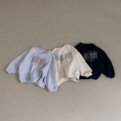Korean Version Simple Letters Loose Baby Long Sleeve Top Autumn and Winter Boys and Girls Children's Sweater Children's Sports