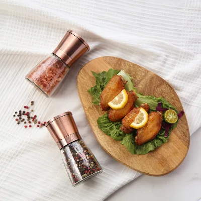 18/8 Stainless Steel Spice Mills Set Copper Color Ceramic Core Premium Salt and Pepper Grinder Set with Silicone Base