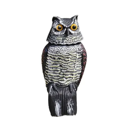 Rotating Head Outdoor Garden Bird Scarer Nature Enemy Owl Sculpture with Horn Plastic Bird Repellent and Garden Decor