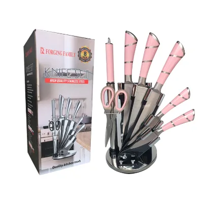 Top Quality Durable One Piece Stainless Steel 8pcs Kitchen Knife Set with Knife Rest