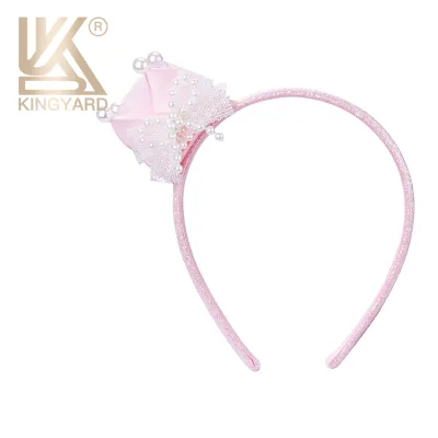 Elegant Princess Decorative Headband for Girls Pink Tiara Crown with Pearls Hair Hoop for Kids Baby Head Hoop Accessories