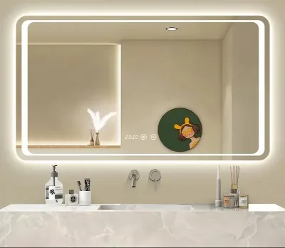 Luxury Gold Anti-Fog Bathroom Mirror Rectangle Design LED Lighting Modern Intelligent Induction Makeup Backlight Illuminated
