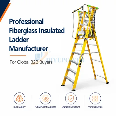 DIYU Fiberglass Insulated Anti-Rust Industrial A-Frame Step Ladder EN131 150kg Foldable Portable Outdoor Auto-Lock Warehouse
