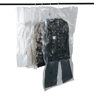 Customize Foldable Transparent Space Saver Bags Hanging Vacuum Compressed Bag For Clothes Dress Winter Coats Garment