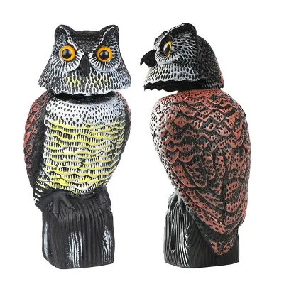 Outdoor Plastic Owl Decoy and Bird Scarecrow Sculpture Scare Birds Away with 360 Degree Rotating Head Owl for Patio Garden
