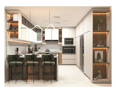 Minimalist U Shape Complete Kitchen Furniture Floor-to-ceiling Pantry Cabinet Drawer Marble Kitchen Cabinet