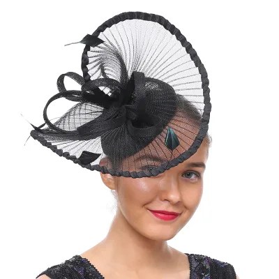 Hot Selling Fashion Black Fascinator Hat Personality Feather Mesh Church Hat for Women Dance Party Daily Decoration