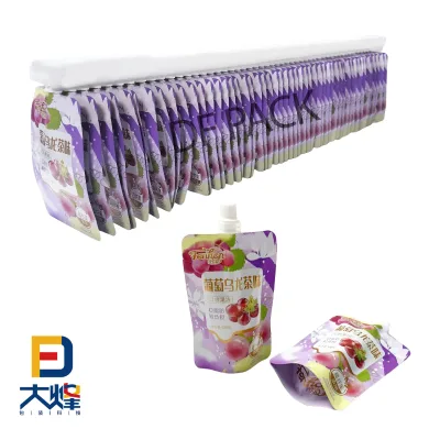 Wholesale Custom Plastic Juice Beverage Liquid Packaging Stand up Spout Pouch with Guild Rail