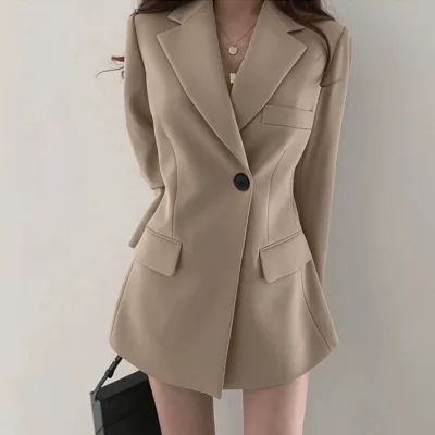Autumn 2026 New Korean Version of the Trend Loose Casual Long Sleeve Mid-length Suit Jacket