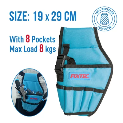 FIXTEC Professional Drill Holster L290*W190mm 600D Polyester 8kg Load 8-Pocket Cordless Drill Tool Belt Bag