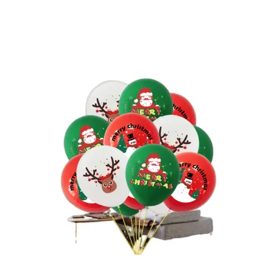 New Christmas Theme 12inch Round Latex Silk Screen Printed Balloons Reindeer Santa Claus Adults Home Decoration