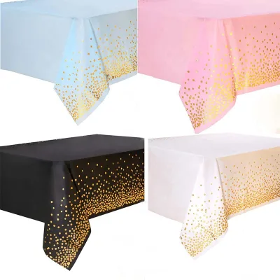 Black Pink Blue Disposable Party Tablecloth for Rectangle Table Gold Stamping Dot Confetti Rectangular Plastic Table Cover