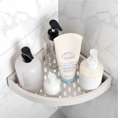 Factory Wholesale Bathroom Hotel Plastic Storage Rack Holder Wall Mount Hanging Corner Storage Rack Gray Triangular Basket Shelf