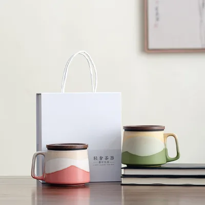 Shanghai High-End Ceramic Mug Creative Coffee Cup Cover Double-Wall for Office Company Annual Meeting Customizable Parties