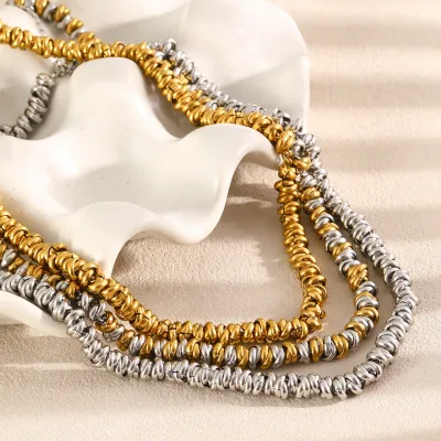 New Trendy 18k Gold Plated Stainless Steel Jewelry Simple Minimalist Necklace Round Ring Link Chain Necklace