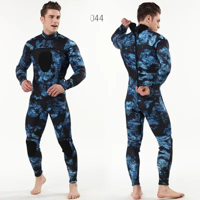3mm Blue Camo Neoprene 1 Piece Back Zip Strengthen Knee Chest Pad Long Sleeves ScubaDiving Paddling Full Spearfishing Wet Suit