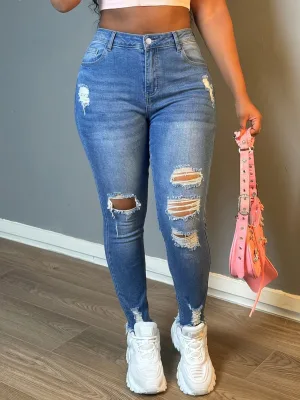 Hot Selling Plus Size High Waist Skinny Streetwear Eco-Friendly Full Length Breathable Stretch Ripped Jeans Casual Wholesale