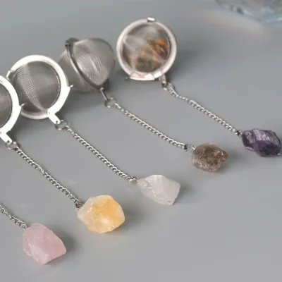 Stainless Steel Eco-Friendly Tea Infuser Strainer Natural Crystals Healing Stones Clear Rose Quartz Amethyst Crystal Wholesale