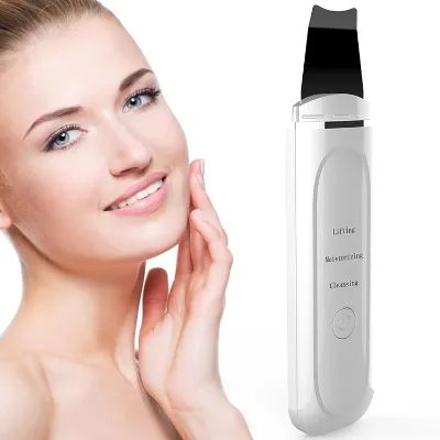 White Multifuncional Lip Mist Electric Facial Dead Skin Peeling Profesional Ion Acne Pore Clean Ultrasonic Skin Scrubber Spatula