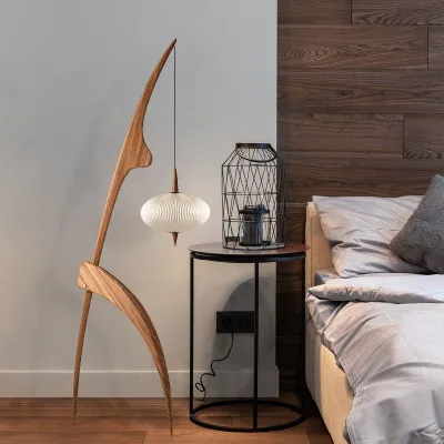 Japandi Wabi Sabi Wooden Tripod Base Stepless Dimmable 3 Colors Living Room Bedroom Office Tearoom Decor Floor Lamp Bedside Lamp