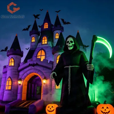 Halloween Inflatable Skeleton Grim Reaper Decoration Inflatable Skull and Castle for Festive Halloween Party Decorations