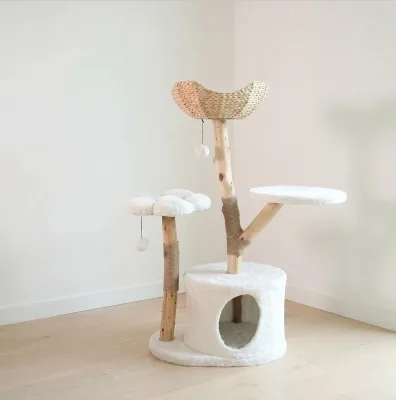 Professional Natural Branch Solid Modern Wood Cat Tree for Pet Grooming Center Use