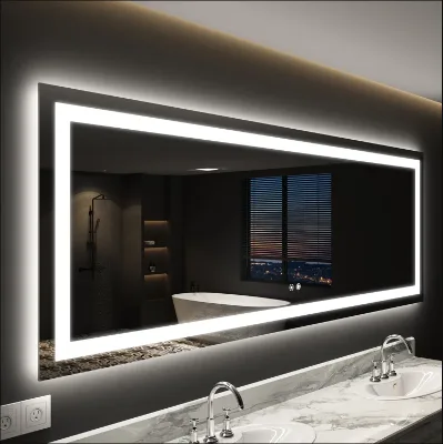 Rectangular High-end Minimalist LED Vanity Mirror Touch Control Adjustable Three-color Light Wall-Mounted Aluminum Frame