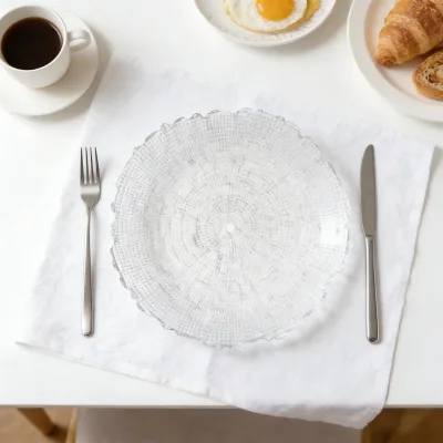 26cm/10 Inch Durable Glass Plate Round Solid Pattern Decorative Plate for Home Decor Serving Hotels
