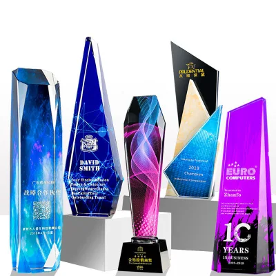 Wholesale K9 Customized Champion Award Crystal Trophy UV Printing Blank Crystal Award with Polished Technique