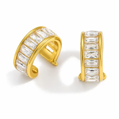 Fashion 18K Gold Plated Stainless Steel Clip-on Earrings for Women Non Pierced Dainty Zircon Earrings