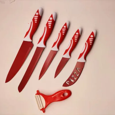 Six-Piece Chef Knife Set with Nonstick Blade and ISO Certified PP Handle for Home Cooking